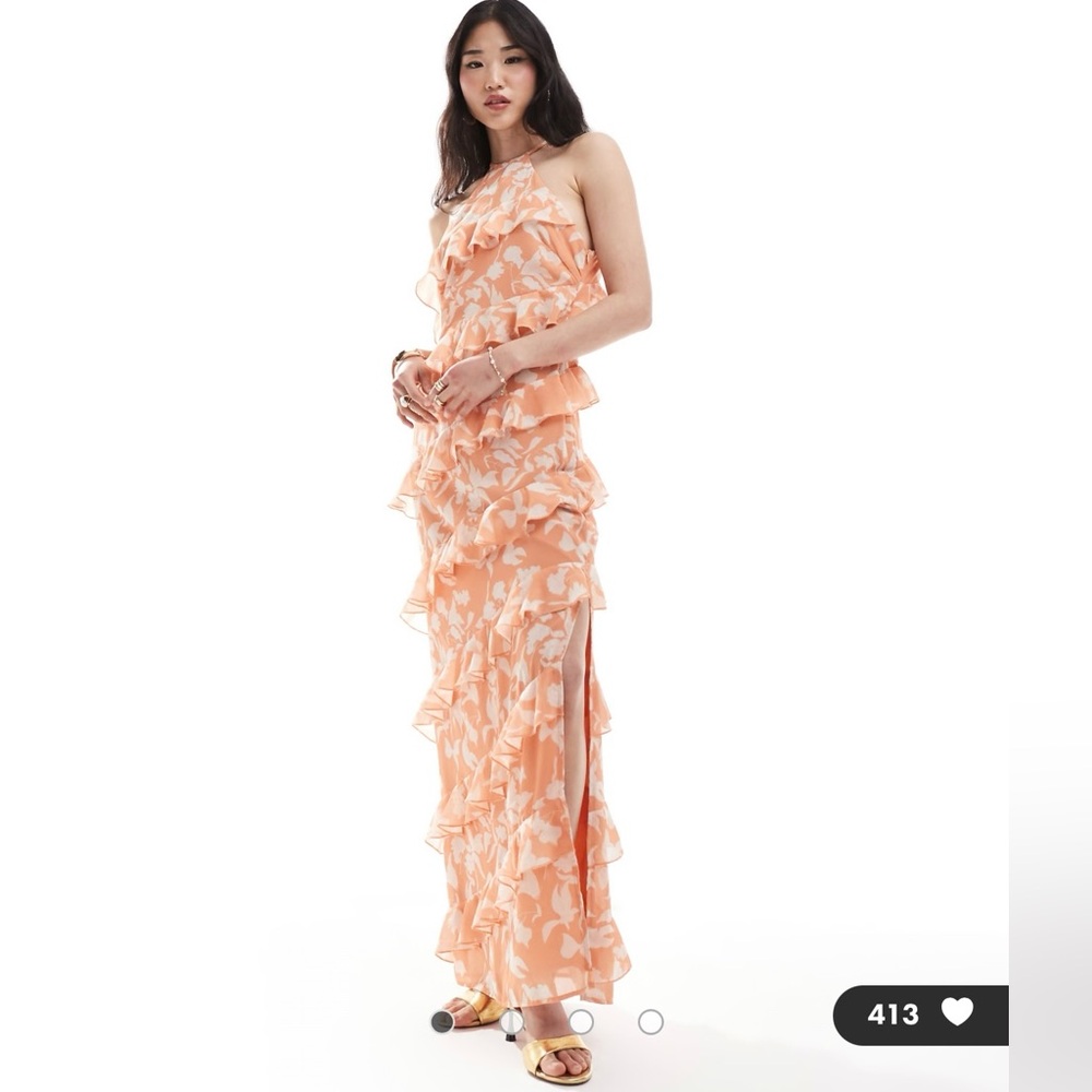 Floral Peach Halter Dress